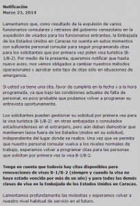 EE.UU. suspende la emisión de visas en Venezuela por falta de personal