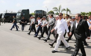 President Correa announced the Oil Coverage Bill and new military measures during the delivery ceremony of Army vehicles. (Source: El Universo).