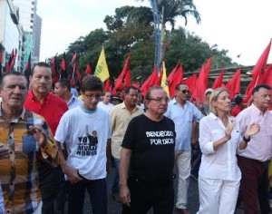 Political leader Alvaro Noboa during a march against government measures.